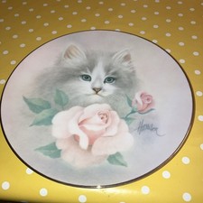 Bob Harrison Grey Kitten And Rose Plate 1988 Cat Lover  Gift