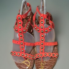 Sam Edelman Elisa Red Suede Gold Studded Gladiator Sandal 8 Leather Used 2x