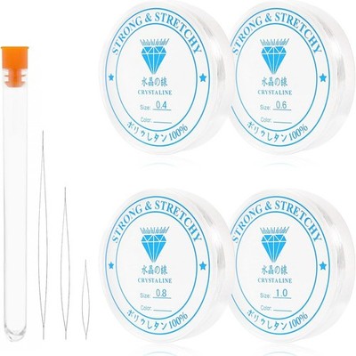 Elastischer Schmuckfaden Set mit Perlennadel, Transparent, Reißfest, 4 Spulen