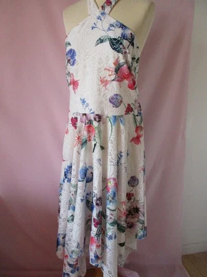 Robe dos nu LIPSY (London) blanche imprimé floral Taille 42 Neuve - Photo 1/4