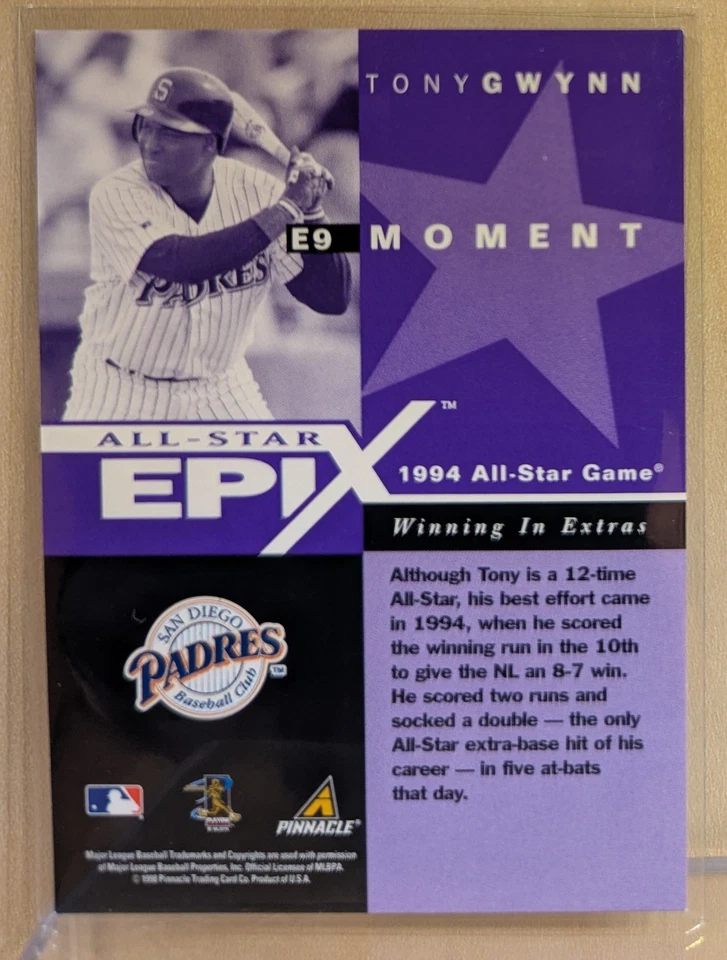 1998 Pinnacle Plus All-Star EPIX MOMENT PURPLE #9 Tony Gwynn HOF RARE INSERT - Image 2 of 2
