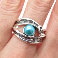 HAGIT GORALI 925 Sterling Vintage Israel Pearl Modernist Oxidized Ring Size 9.75