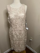 Adrianna Papell Champagne Gold Lace Overlay Sleeveless Sheath Dress