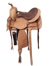 Natural Leather Western Barrel Brown Soft Seat Horse Saddle With Tack Set.