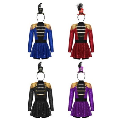 Girls Set Performance Costume With Top Hat Jumpsuit Masquerade Bodysuits Party