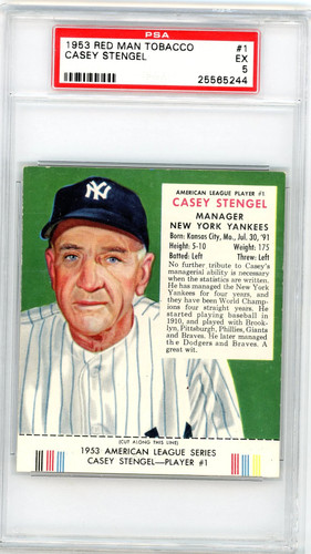 Casey Stengel #1 1953 Red Man Tobacco card