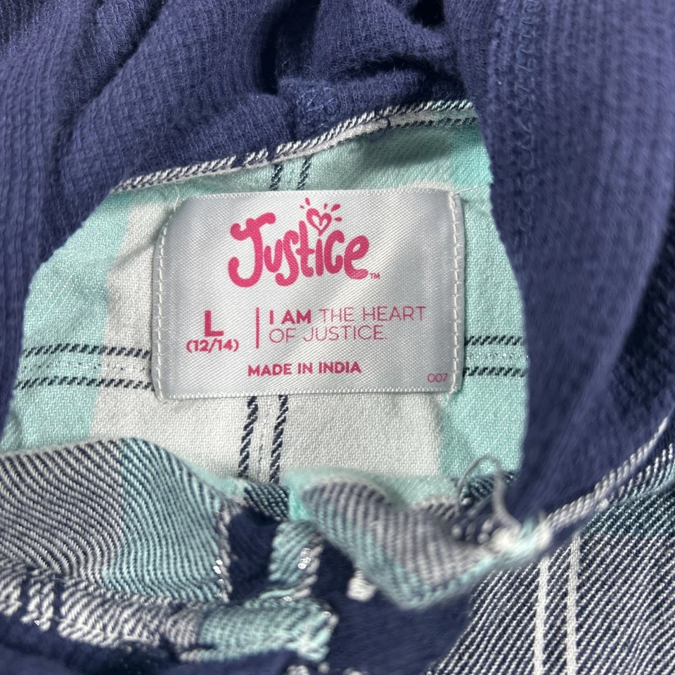 Justice девочек длинным рукавом клетку фланель с капюшоном синий большой (12-14) - Изображение 3 из 4