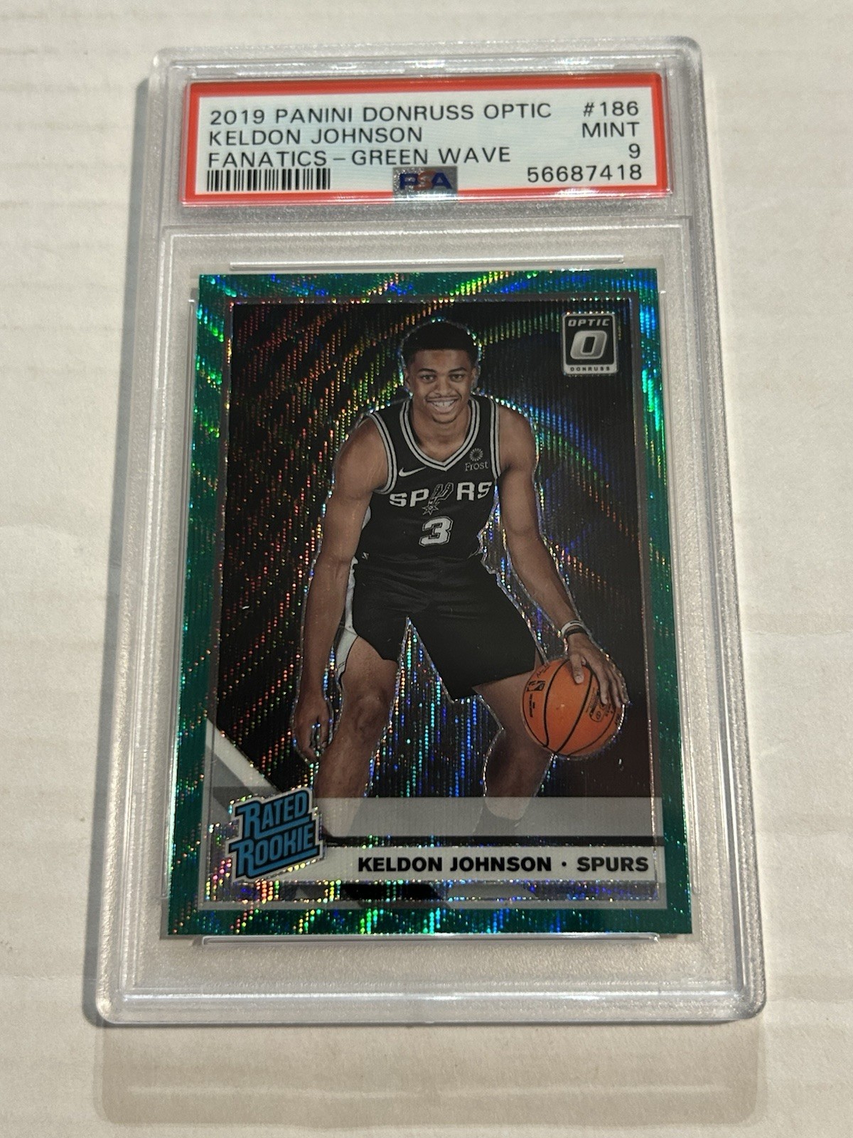 2019-20 Donruss Optic Keldon Johnson #186 Green Wave Rated Rookie PSA 9 E1