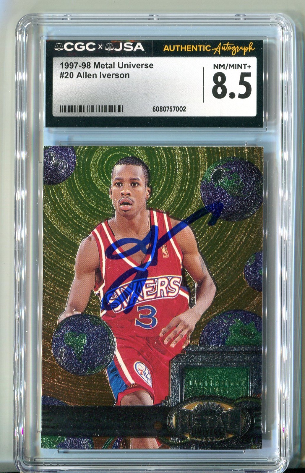 Max Muncy Autographed Signed 1997-98 Metal Universe Allen Iverson #20 CGC x JSA Sixers 