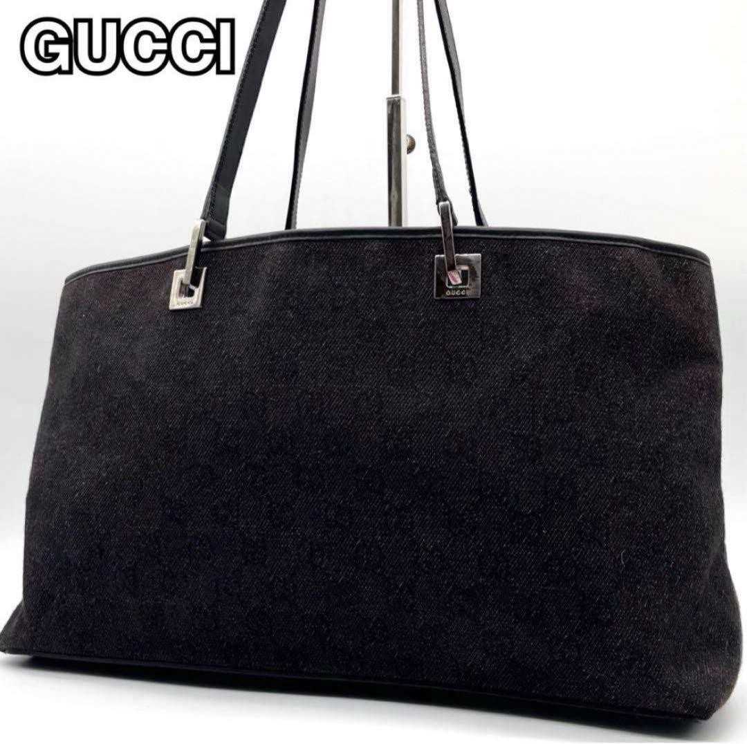 Pristine Gucci GG canvas black leather tote shoulder bag