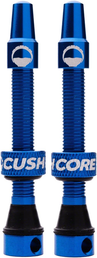 CushCore 44mm CNC Machined Aluminum Presta Tubeless Bike Valve Set - Blue for