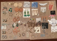 Huge Earring Lot New Used 45+ Pairs Resellers Wearable Nice!