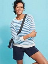 NWOT 100 T BY TALBOTS SUMMER STRIPE FRESHWATER BLUE/WHITE MESH SWEATER LARGE