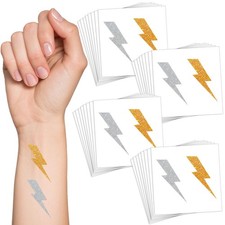 50 Sheets 100 Pcs Glitter Lightning Bolt Temporary Tattoos Metallic Gold and ...