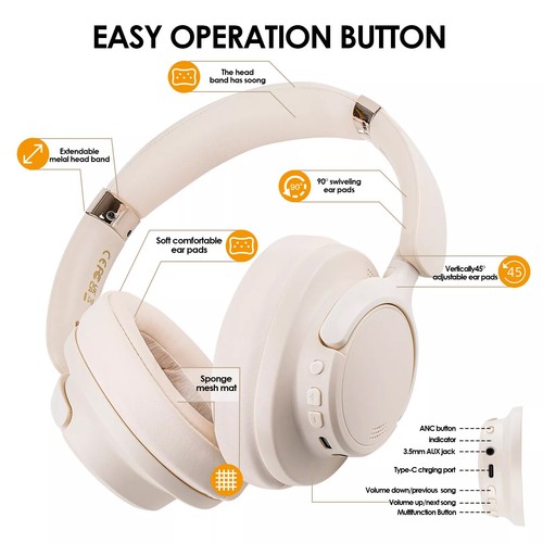 Wireless Bluetooth Headphones Headset Stereo Over-Ear Earphones Noise Cancelling - Picture 8 of 10