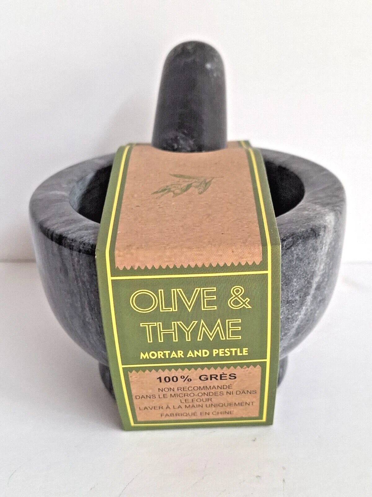 NEW Olive & Thyme Mortar and Pestle 100% Stoneware Black