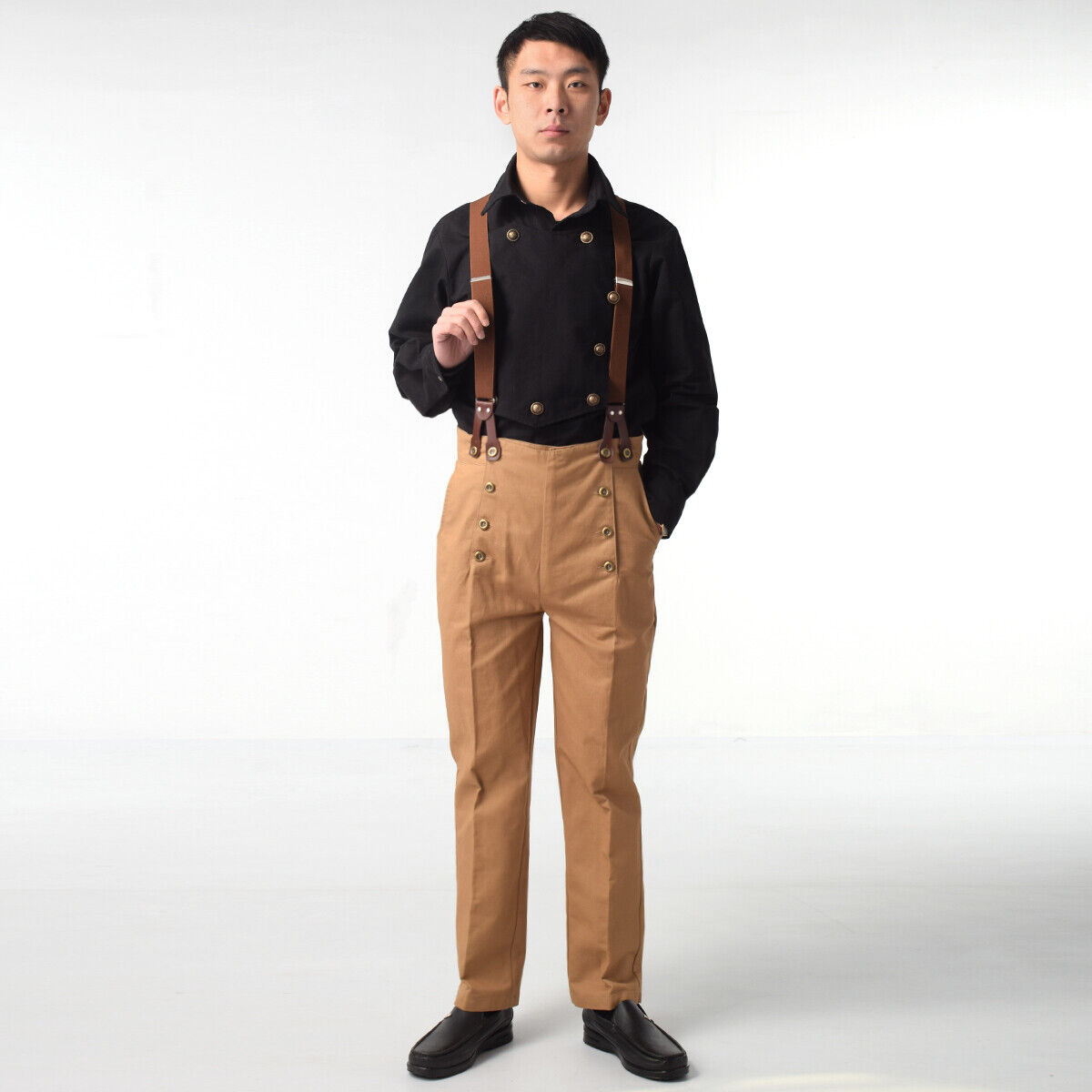 Vintage Victorian Classic Steampunk Cosplay Men's High Waist Cut Suspender  Pants