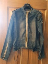Firetrap Dark Blue Jeans Denim Jacket Size L With Chain Brand New