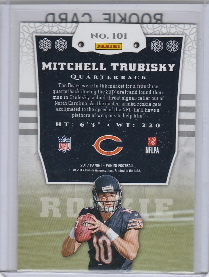 MITCHELL TRUBISKY ROOKIE CARD Chicago Bears 2017 Panini Football NFL RC - Image 2 of 2