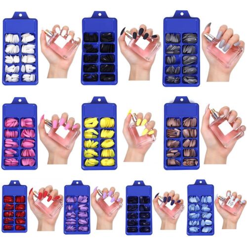 Acrylic Detachable Full Cover Coffin Fake Nails Matte False Nail Solid Color - Picture 1 of 19