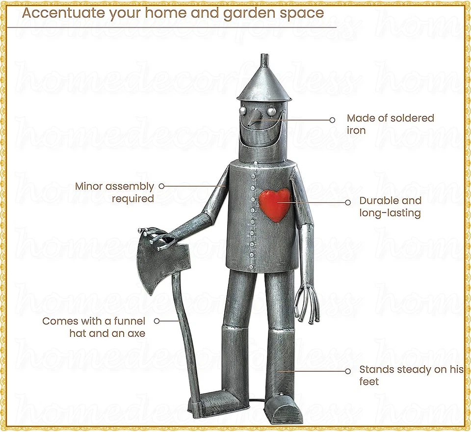 Mago de Oz Hombre de Hojalata con Corazón Leñador Jardín Estatua Escultura Decoración Césped Foto 3 de 4