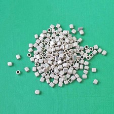 50 Spacer Beads Silver Tone 4mm x 3.5mm Unique Square Design - FD444