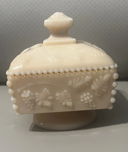 Vintage Westmoreland Opaque Peach Milk Glass Lidded Candy Dish