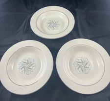 Set Of 3 Homer Laughlin USA Celeste Blue Buds 8 1/8” Soup Plates/Bowls