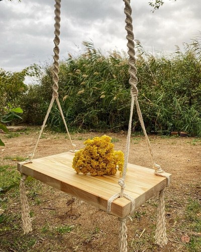 Handgefertigte Makramee Schaukel, Makramee Holzschaukel, Holzschaukel, Baumschaukel Erwachsene - Bild 2 von 3