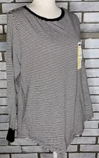 New Terra & Sky Long Sleeve Striped T-Shirt Plus Size 0X (14W) Black & White