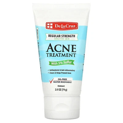 DE LA CRUZ Acne Treatment with 5% Sulfur, Regular Strength Ointment, 2.6oz 74g