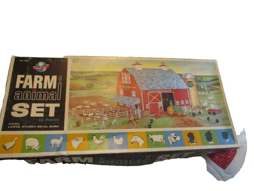 Vintage OHIO ART Tin Litho Rolling Acres Farm & Animal #198 Set w/Box
