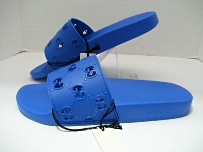 $450 NEW GUCCI Mens 9 US 9.5 Logo Blue Rubber Pursuit G Pool