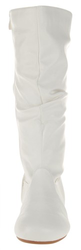 New White Round Toe Slouchy Women Causal Mid Calf Flat Boots Zipper Faux Leather - Picture 3 of 4