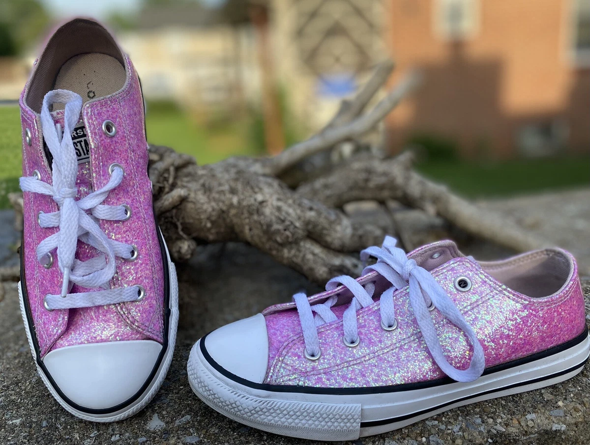 Converse Chuck Taylor All Star Ox Pink Glitter Lace Up Womens US Size 3.5 |