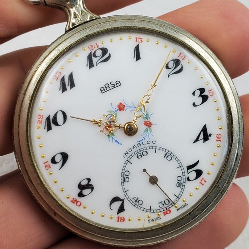RARE VINTAGE ARSA INCABLOC SWISS MADE MECHANICAL HANDWIND POCKET WATCH FOR PARTS - Picture 2 of 9