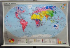 Schulwandkarte vintage Poster Rollbild Erde Landkarte Weltkarte Religionen