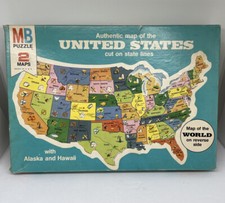1975 Milton Bradley Puzzle Authentic Map of the United States  World Map 20x14  
