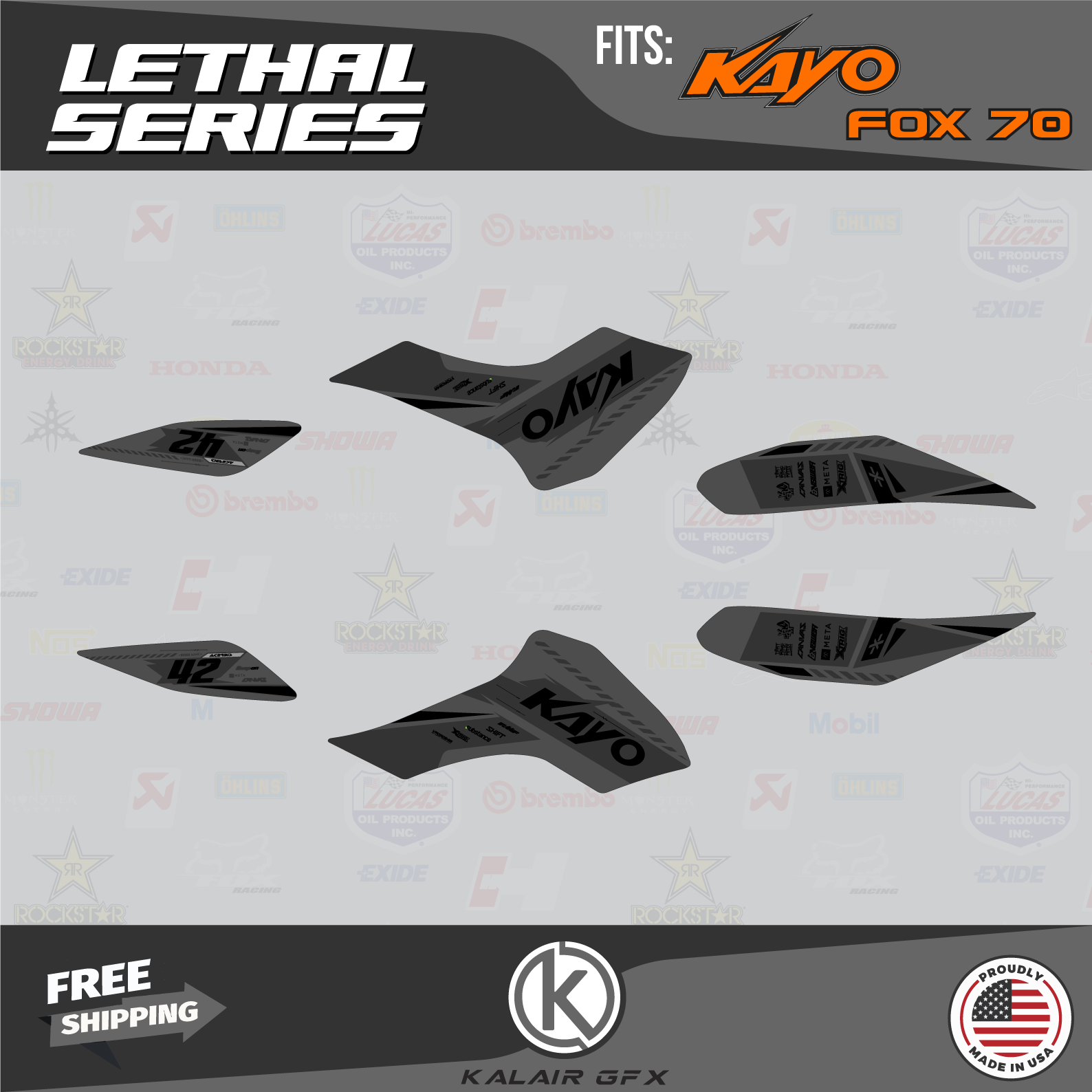 Graphics Kit for Kayo Sports Fox-70 AY-70 Storm-70 All Years Lethal - SMOKE