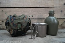 US Feldflasche Trinkflasche mit Edelstahl Becher Molle Tasche Flecktarn Gen.2