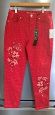 Red Polka Dot DG2 Diane Gilman Stretch Denim Straight Jeans  NWT Boho Retro 10P