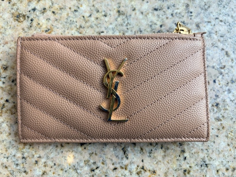 EUC Saint Laurent Cassandre Matelassé Fragments Zipped Card Case Vintage Peach