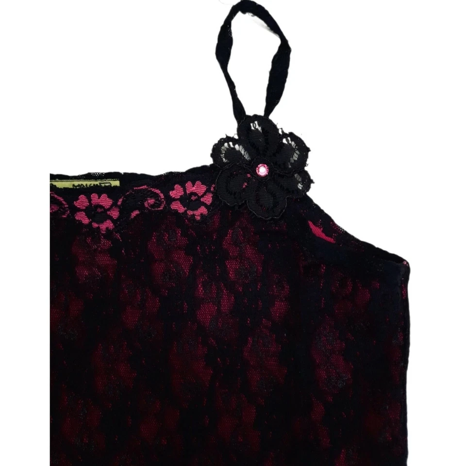Little Mass Tank Top Girls 14 Black Purple Lace Camisole Rhinestone Y2K Made USA - Image 2 of 4