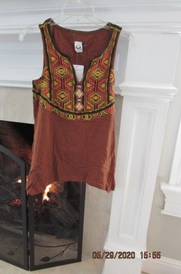 Anthropologie Akemi Kin Sleeveless Embroidered Rust Colored Top Sz XS $139.95