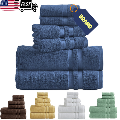 #ad 6 Piece Performance Cotton Bath Towel Set Super Soft Quick Dry Fade Resistan $26.88