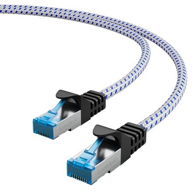 2m CAT8.1 Patchkabel S/FTP RJ45 Weiß Blau Premium Nylon Optik Ethernet LAN Netzw