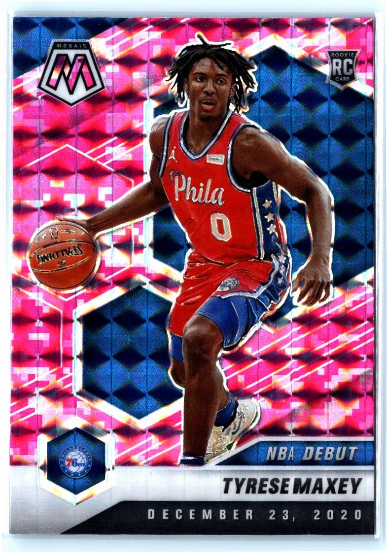 2020-21 Panini Mosaic #263 Tyrese Maxey Mosaic Camo Pink RC