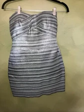 Wow Couture Strapless Metallic Silver Mini Dress Size Small