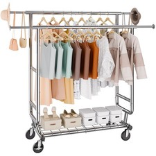 VEVOR Portant à Vêtements Porte-Manteau avec Roues 1 Étagère 2 Barres 272 kg