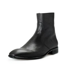 Roberto Cavalli Men's Off Black Textured Leather Ankle Boots Shoes